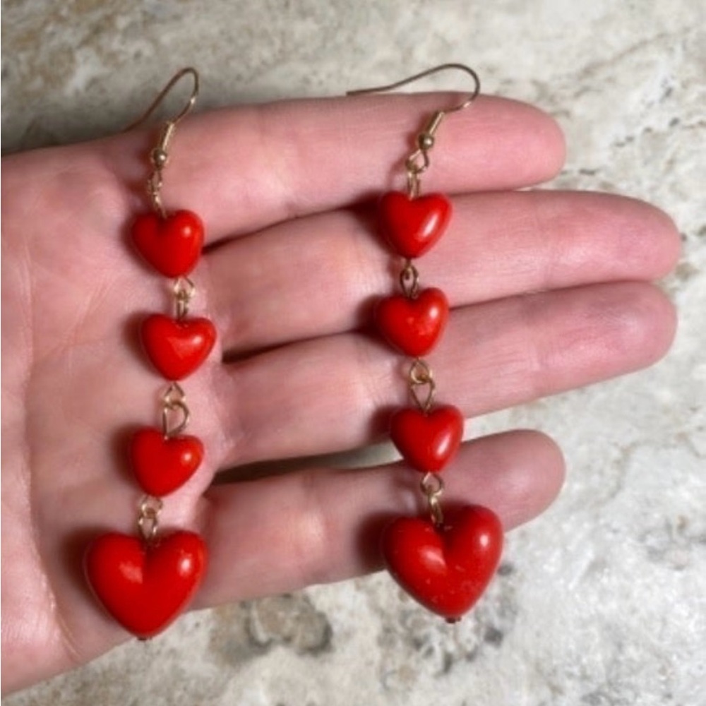 NEW Red Heart Dangle Earrings - Picture 2 of 5